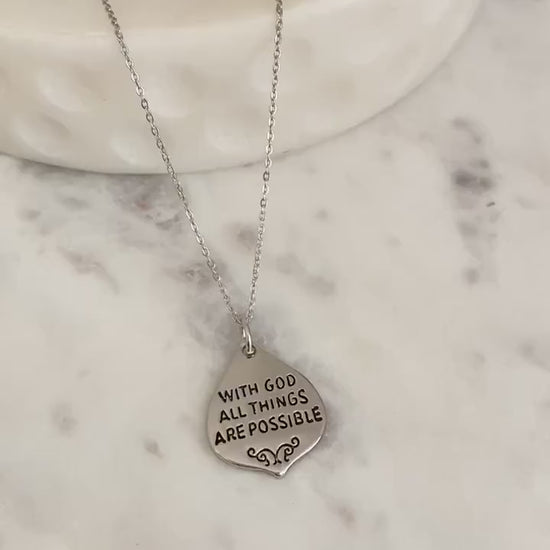 With God all Things are Possible Bible Verse Necklace, Christian Gifts, Scripture Jewelry, Faith Charms, Motivational Gifts, Mathew 19:26