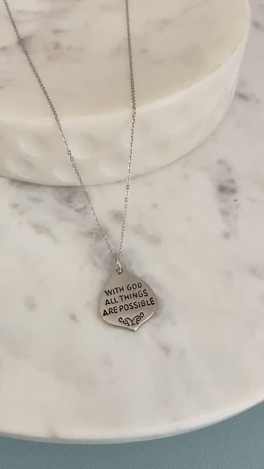 With God all Things are Possible Bible Verse Necklace, Christian Gifts, Scripture Jewelry, Faith Charms, Motivational Gifts, Mathew 19:26