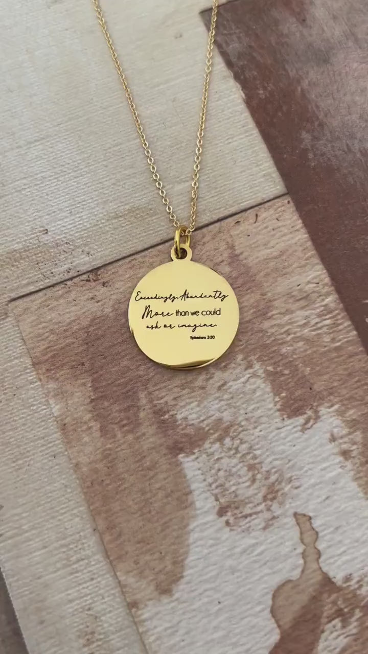 Ephesians 3:20 Necklace, Christian Necklace for Women, Faith Jewelry, Bible Verse Necklace, Scripture Gift, Gold or Silver Pendant