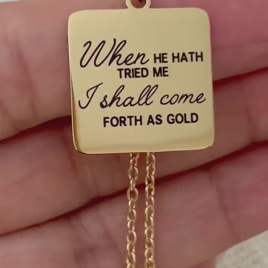 Job 23:10 Bible Verse Necklace, 14k Gold Scripture Charm