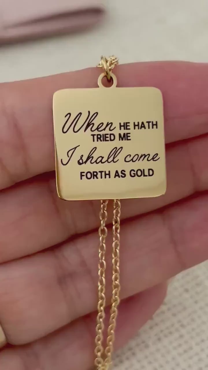 Job 23:10 Bible Verse Necklace, 14k Gold Scripture Charm