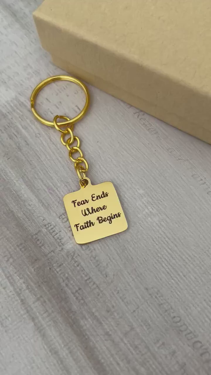 Fear ends where Faith begins Bible Verse Keychain, faith Scripture Charms pendants, Christian Gifts Jewelry, custom personalized Key chain