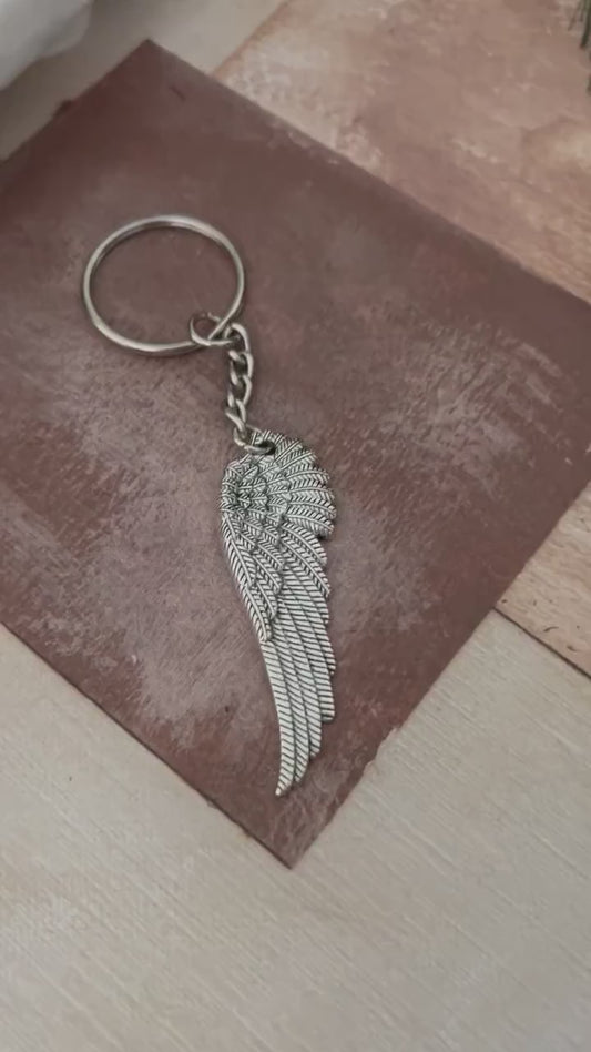 Guardian Angel Keychain, Silver Angel Wing Charm, Wing Keychains, Feather Charm, Angel Wing Pendant Gift Keychain