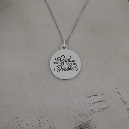 With God All Things are Possible Bible Verse Necklace, Christian Gifts, Scripture Jewelry, Faith Necklace, Gifts for Mom, Baptism,