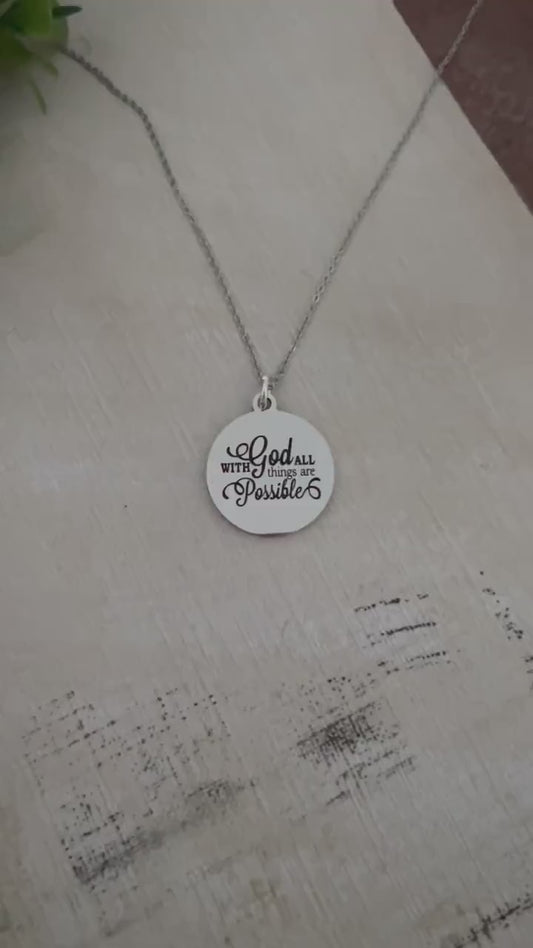 With God All Things are Possible Bible Verse Necklace, Christian Gifts, Scripture Jewelry, Faith Necklace, Gifts for Mom, Baptism,