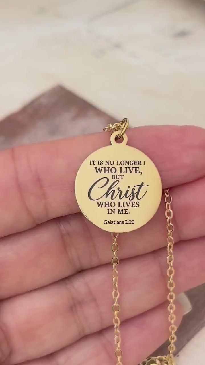 Galatians 2:20 Necklace, Christian Scripture Necklace, Christ Lives in Me Pendant, Personalized Bible Verse Jewelry, Christian Gift for Her