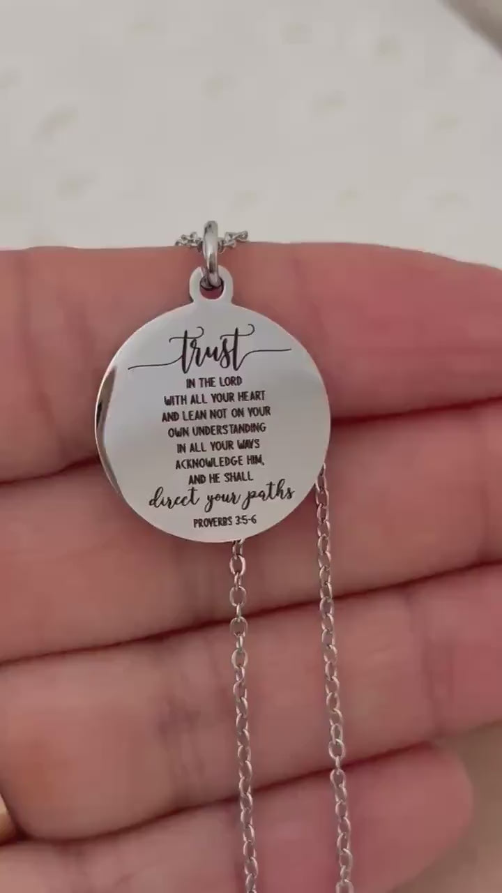 Trust in the Lord Necklace Proverbs 3:5-6 | Christian Gift for Women | Bible Verse Jewelry | Faith Necklace Gold | Inspirational Gift