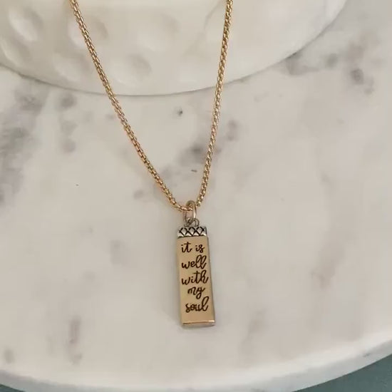 It is Well with My Soul Dainty Christian Necklace, 16K Gold Plated, Christian Gifts, Scripture Jewelry, Inspirational Charms Pendants