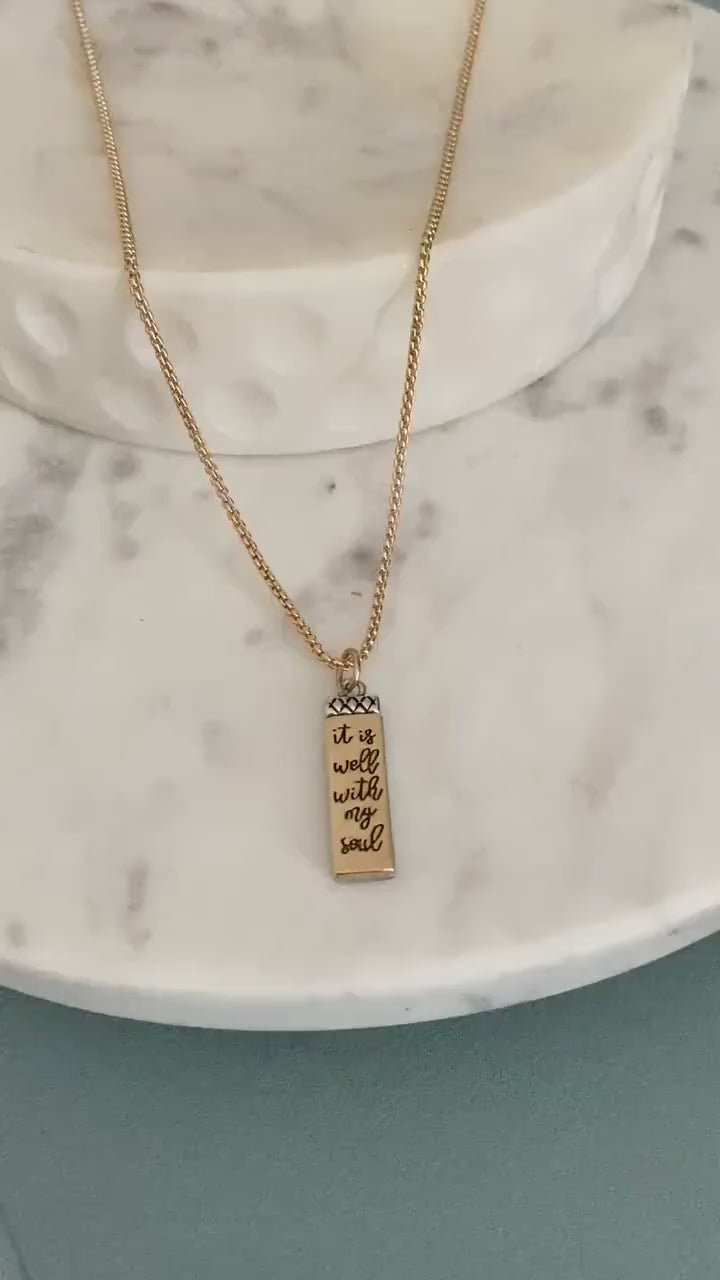 It is Well with My Soul Dainty Christian Necklace, 16K Gold Plated, Christian Gifts, Scripture Jewelry, Inspirational Charms Pendants