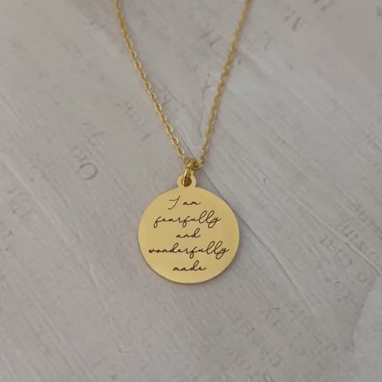 Personalized Bible Verse Gold Square or Disc Necklace, Christian Jewelry, Faith Necklace, Scripture Quote Pendant, Baptism, Christian Gifts