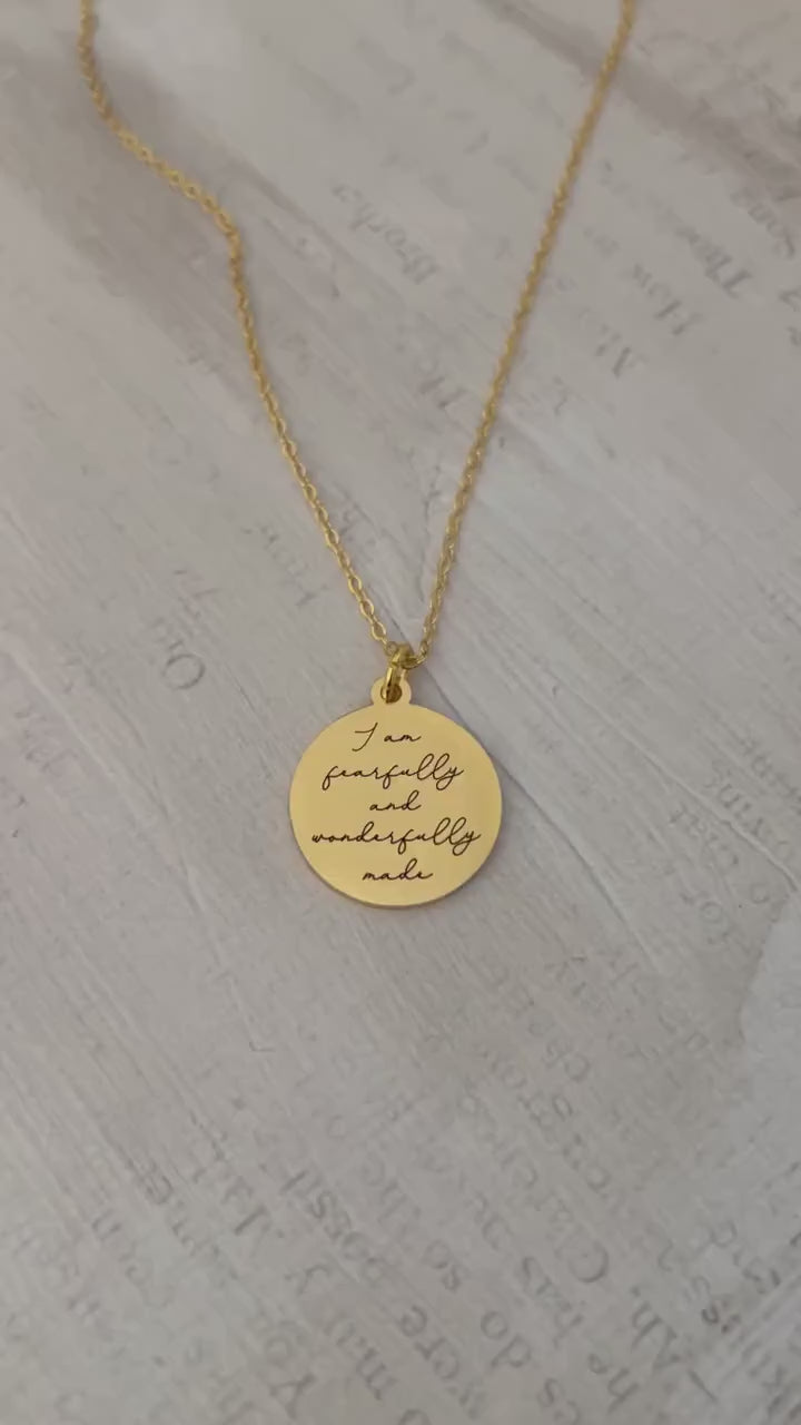 Personalized Bible Verse Gold Square or Disc Necklace, Christian Jewelry, Faith Necklace, Scripture Quote Pendant, Baptism, Christian Gifts