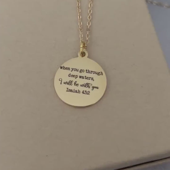 Isaiah 43:2 Bible Verse Necklace, When you go through deep waters I will be with you, Christian Gifts, Gifts for Mom, Motivational Necklace