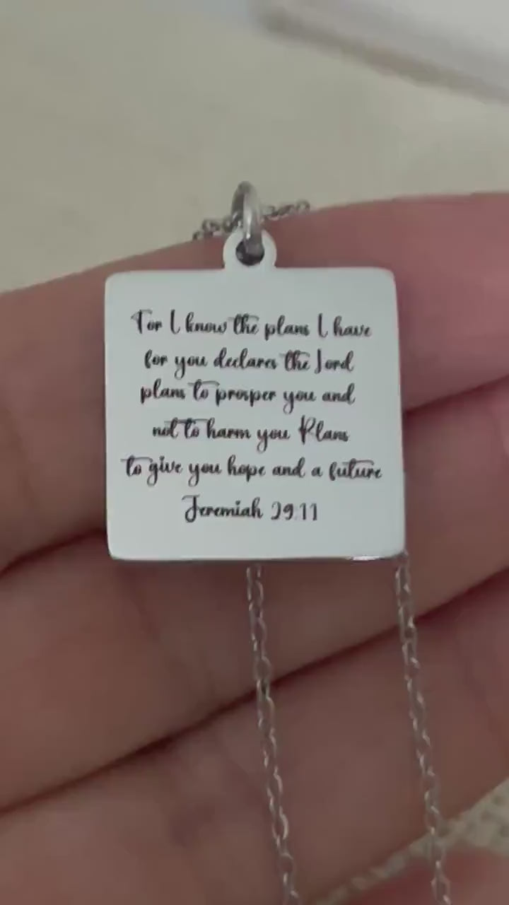 I know the plans Jeremiah 29:11 Personalized Engraved Necklace Christian Gifts Hope and a Future