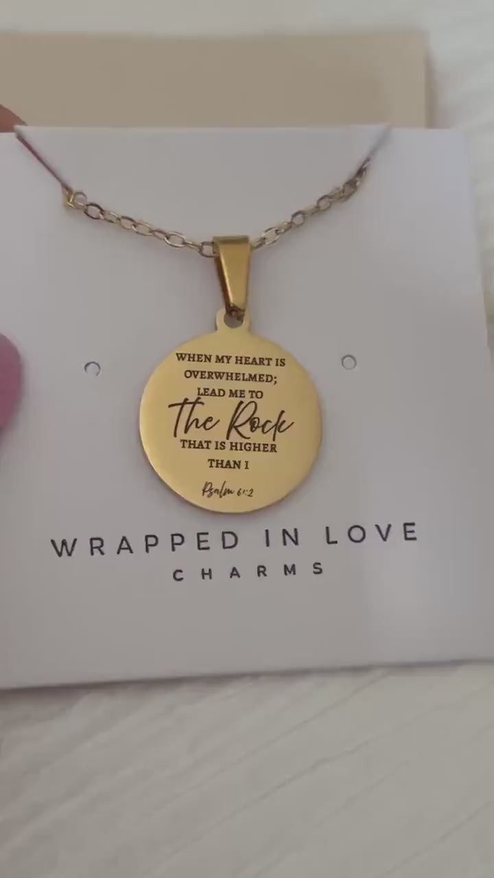 Psalm 61:2 Necklace, When My Heart Is Overwhelmed Necklace, Christian Gift for Her, Faith Jewelry, Inspirational Bible Verse Necklace