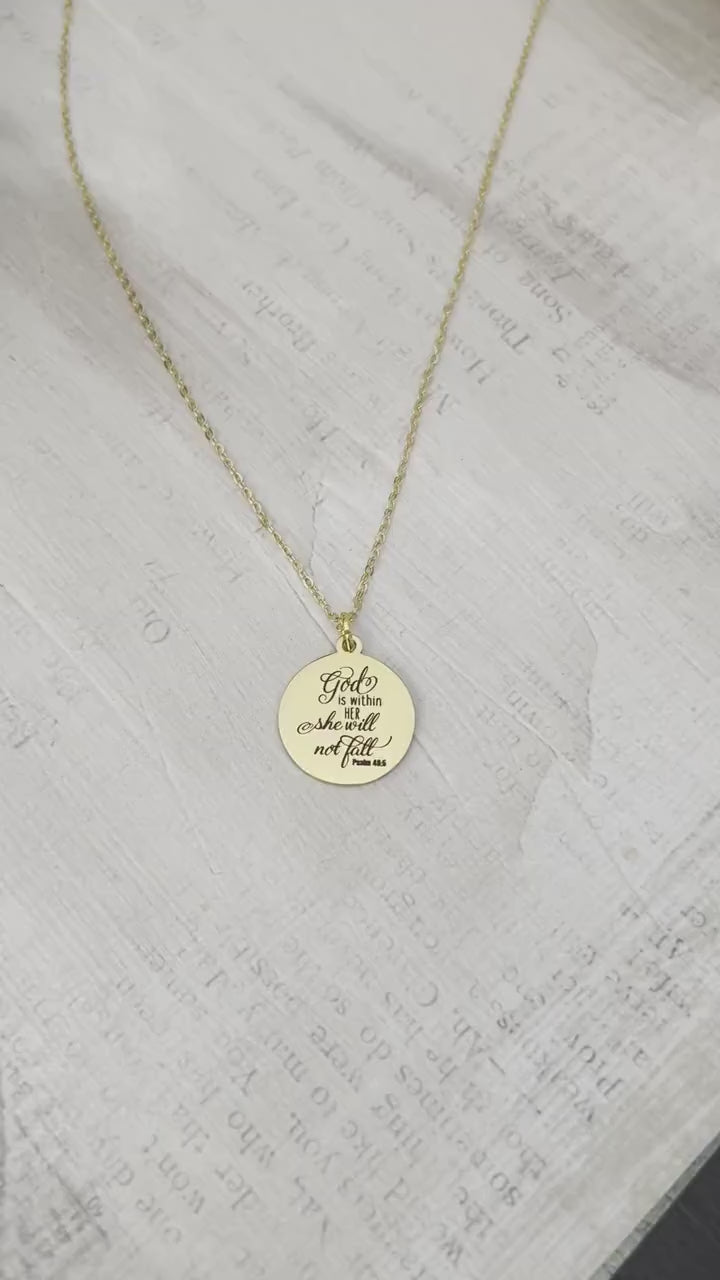 God Is Within Her She Will Not Fall Necklace Psalm 46:5 Christian Gift for Women Faith Necklace Bible Verse Jewelry Graduation Gift for her