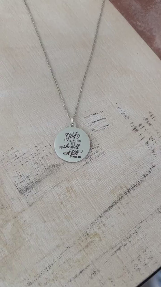 God is within her she will not fall Bible Verse Necklace, Christian Jewelry, Christian Gifts, Faith Scripture Necklace, Mothers Day Gift