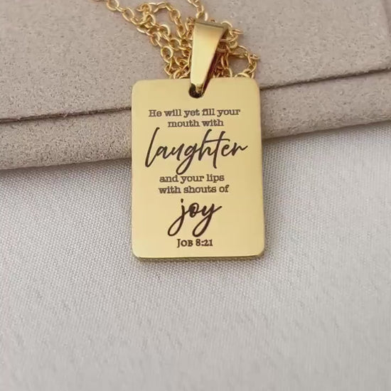 Joy Is Coming” Job 8:21 Necklace | Christian Faith Necklace for Women | Bible Verse Jewelry