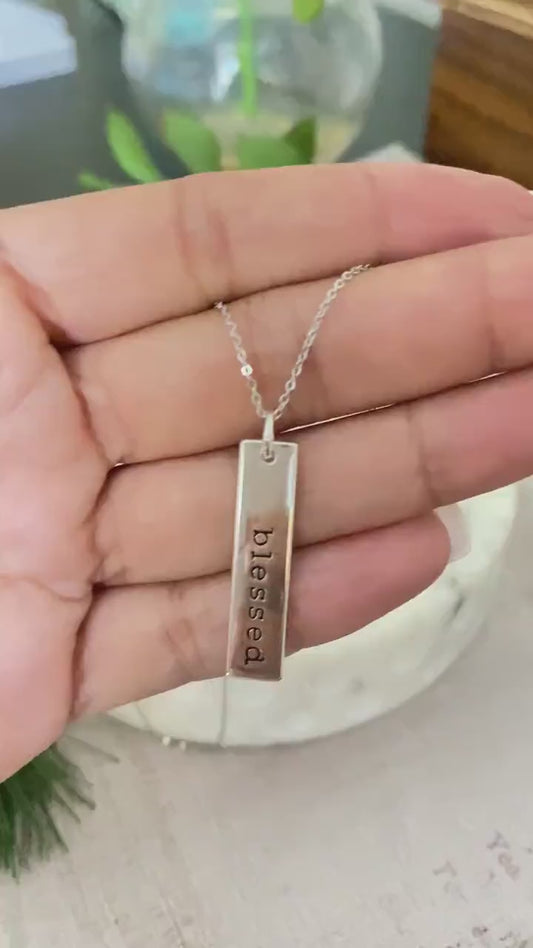 Blessed Silver Bar Necklace, Motivational Inspirational Jewelry, minimalist, engraved bar necklace, Affirmation Christian Jewelry