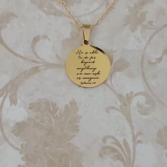 Ephesians 3:20 Necklace | He Is Able Pendant | Christian Gift for Women | Bible Verse Jewelry | Faith Necklace Gold | Inspirational Gift