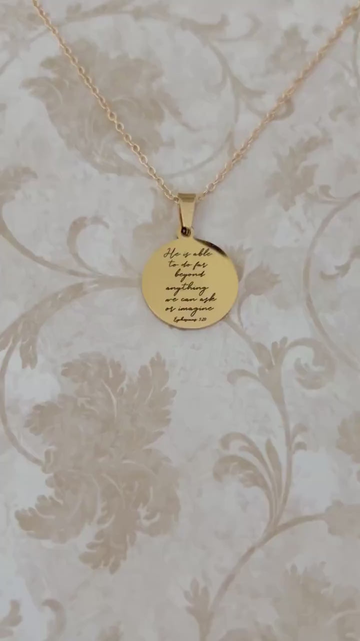 Ephesians 3:20 Necklace | He Is Able Pendant | Christian Gift for Women | Bible Verse Jewelry | Faith Necklace Gold | Inspirational Gift
