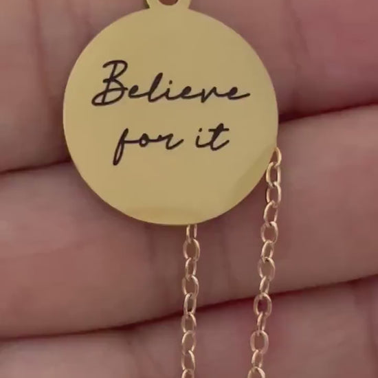 Gold Believe Necklace: Christian Faith Pendant, Motivational Gift