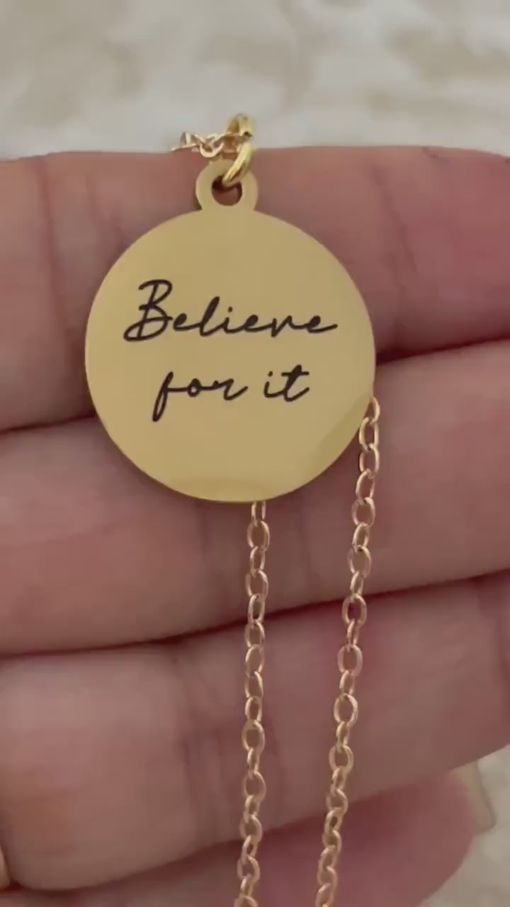 Gold Believe Necklace: Christian Faith Pendant, Motivational Gift