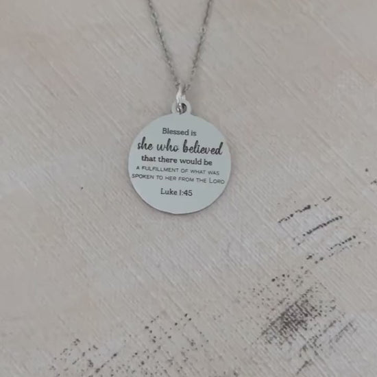 Blessed is She who believed Bible Verse Necklace, Christian Faith Gifts,  Scripture Jewelry, Luke 1:45, Motivational Gifts, Gifts for Mom