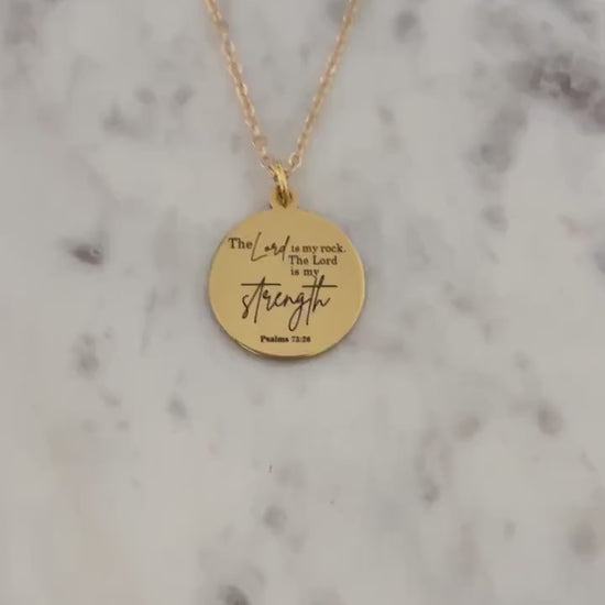 Gold Bible Verse Necklace: The Lord is My Rock, Christian Gift