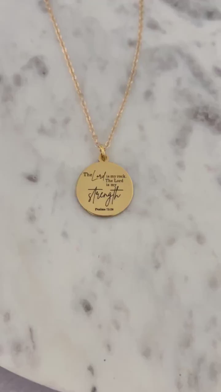 Gold Bible Verse Necklace: The Lord is My Rock, Christian Gift
