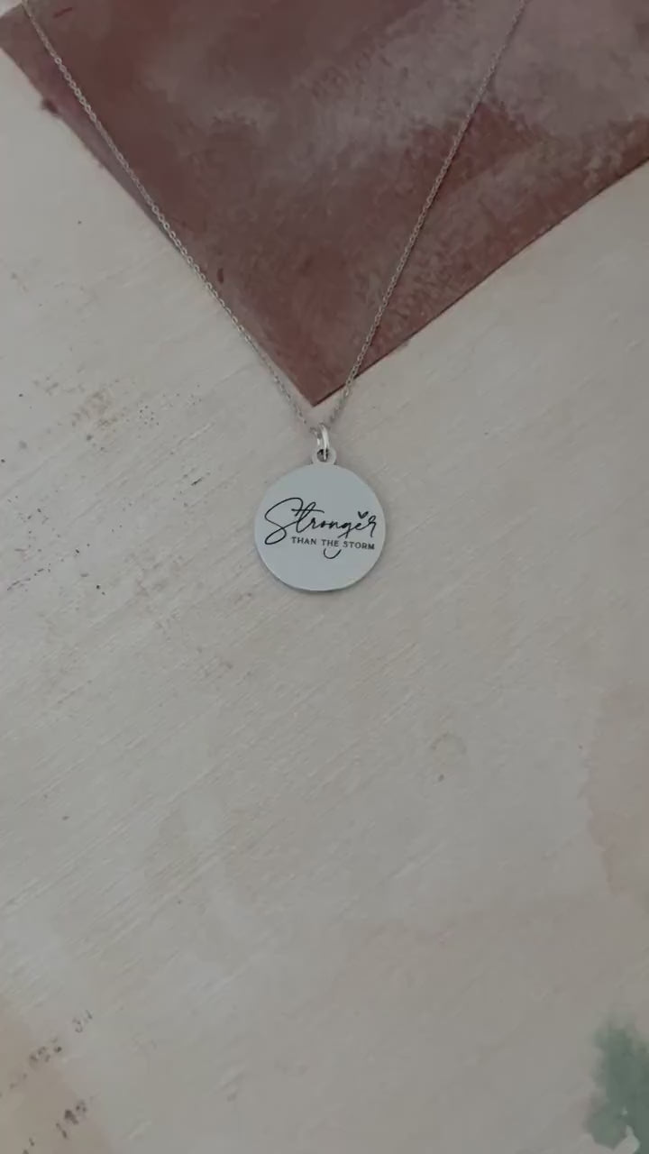 Stronger Than The Storm Necklace: Engraved Christian Gift