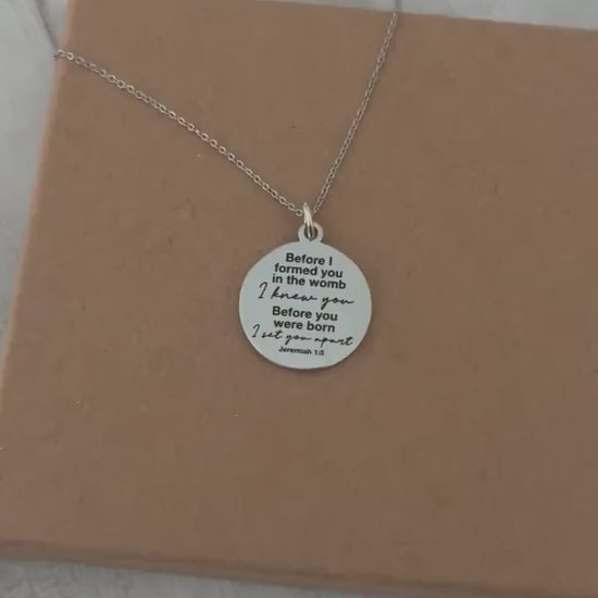 Before I formed you in the womb bible verse Necklace, Christian Gift, Jeremiah 1:5 Scripture, New Mom, Choose Life, Pregnancy Gift, Adoption