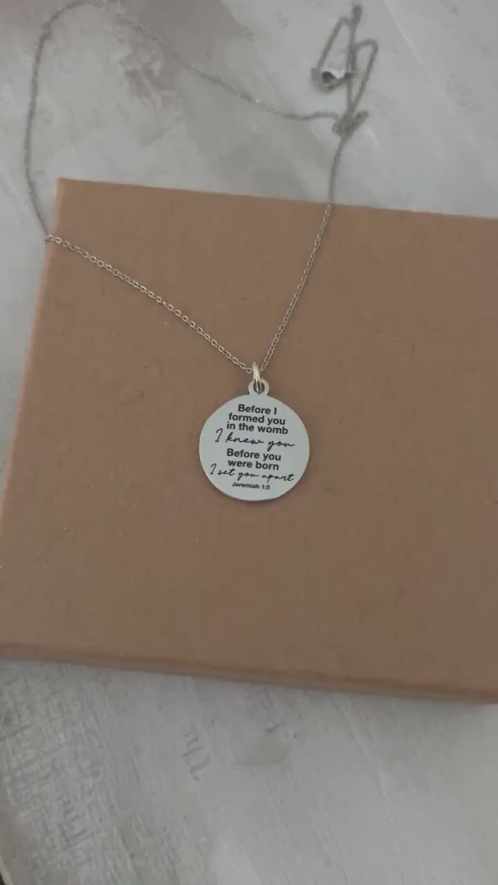 Before I formed you in the womb bible verse Necklace, Christian Gift, Jeremiah 1:5 Scripture, New Mom, Choose Life, Pregnancy Gift, Adoption