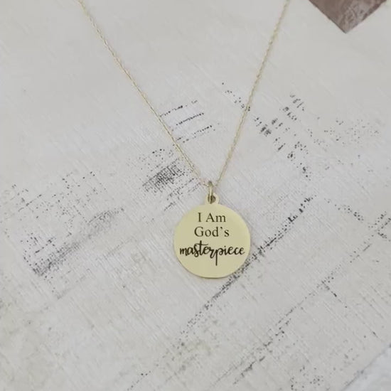 God's Masterpiece Necklace: Engraved Christian Gift, 14k Gold over Stainless Steel