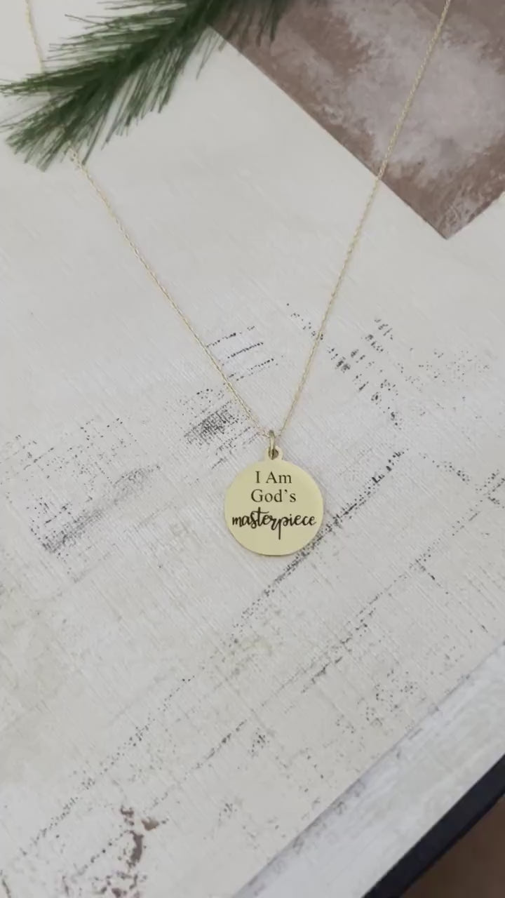 God's Masterpiece Necklace: Engraved Christian Gift, 14k Gold over Stainless Steel