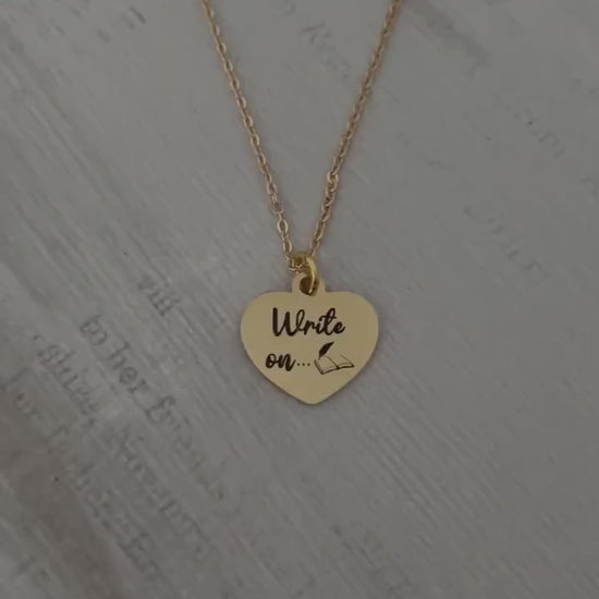 Write on Gold Necklace Gift for Writers Author Pendant Novelist Gift Journaling Writing Jewelry, Love to Write, editor gift, 16K Gold Plated