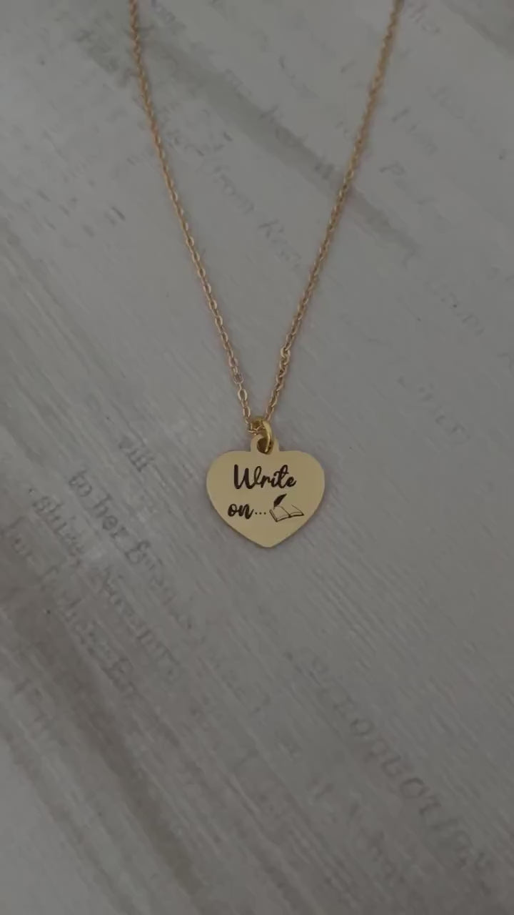 Write on Gold Necklace Gift for Writers Author Pendant Novelist Gift Journaling Writing Jewelry, Love to Write, editor gift, 16K Gold Plated