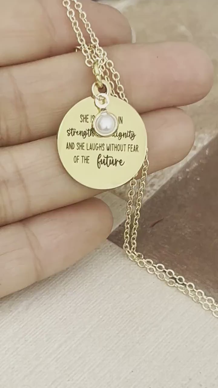 Proverbs 31 Bible Verse Necklace, She is clothed in strength and Dignity, Scripture Jewelry, Christian Gifts, strength necklace, Faith Gifts