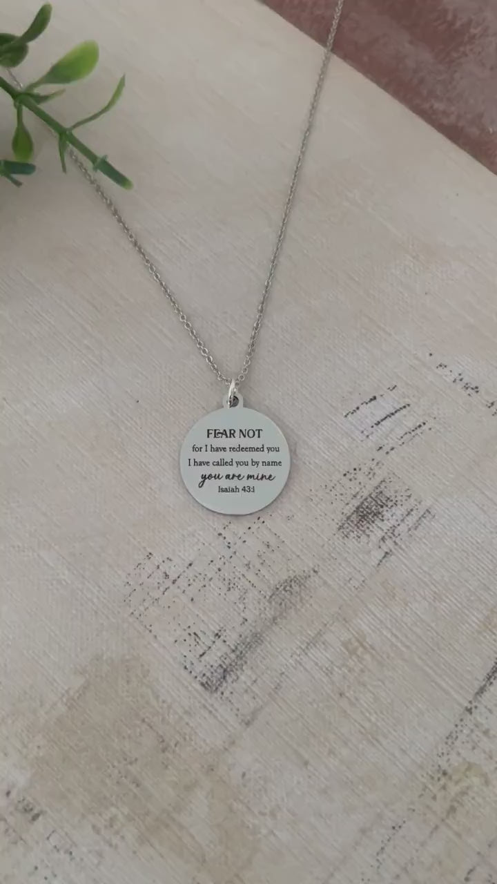 Fear not for I have redeemed you Bible Verse Silver Necklace, Isaiah 43:1, Christian Jewelry Gifts, Scripture Personalized engraved Necklace