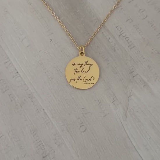 Genesis 18:14 Is anything too hard for the Lord? Bible Verse Necklace, Scripture Jewelry, Christian Faith Gifts, Motivational Jewelry