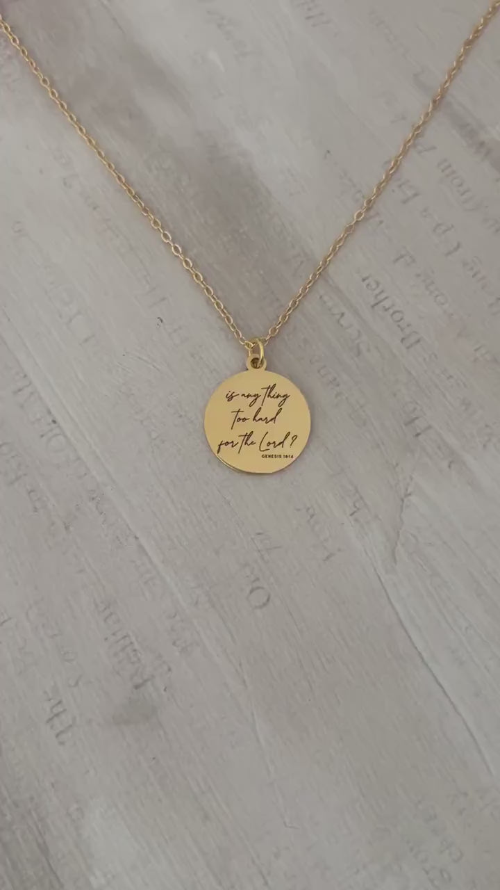 Genesis 18:14 Is anything too hard for the Lord? Bible Verse Necklace, Scripture Jewelry, Christian Faith Gifts, Motivational Jewelry
