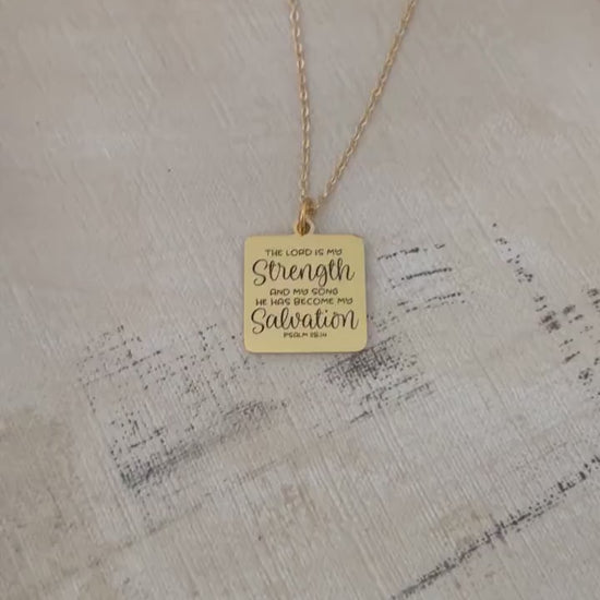 The Lord is My Strength Bible Verse Necklace, Psalm 118:14, Christian Faith Gifts, Scripture Jewelry, Mothers Day Gift, Prayer Necklace