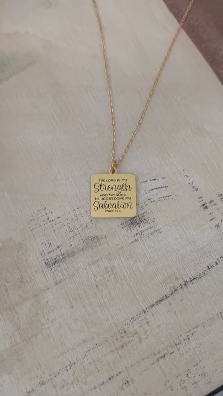 The Lord is My Strength Bible Verse Necklace, Psalm 118:14, Christian Faith Gifts, Scripture Jewelry, Mothers Day Gift, Prayer Necklace