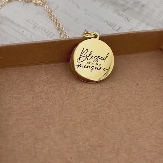 Blessed Beyond Measure Necklace: 14K Gold Plated Christian Charm, Personalized