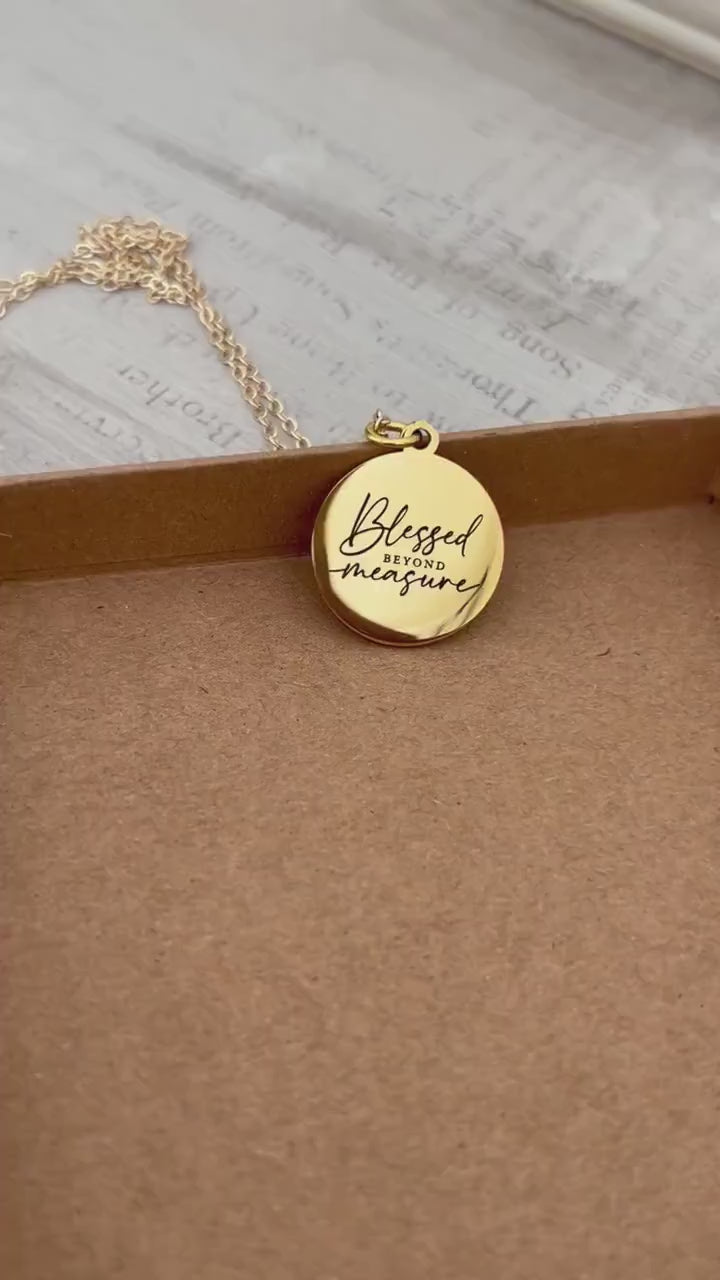 Blessed Beyond Measure Necklace: 14K Gold Plated Christian Charm, Personalized