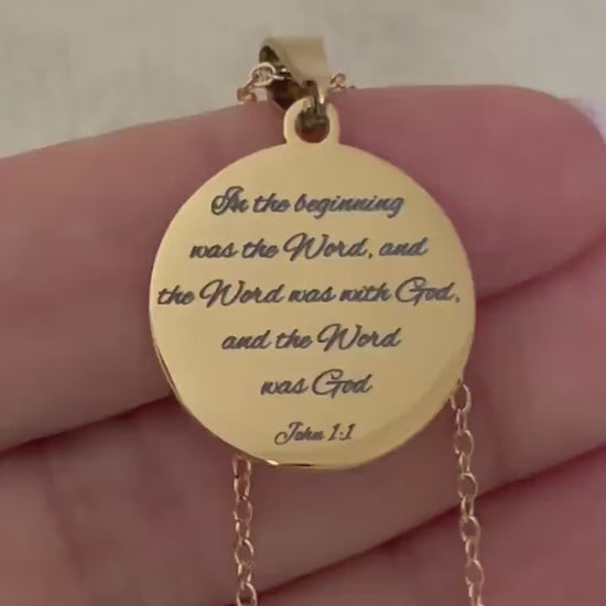 John 1:1 Necklace | In the Beginning Was the Word | Christian Bible Verse Necklace | Scripture Jewelry Gift for Women | Faith Gift