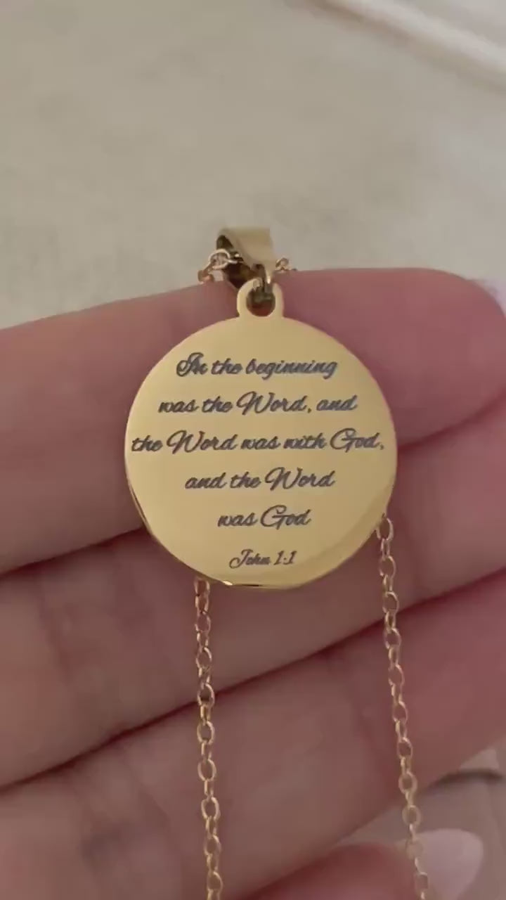 John 1:1 Necklace | In the Beginning Was the Word | Christian Bible Verse Necklace | Scripture Jewelry Gift for Women | Faith Gift