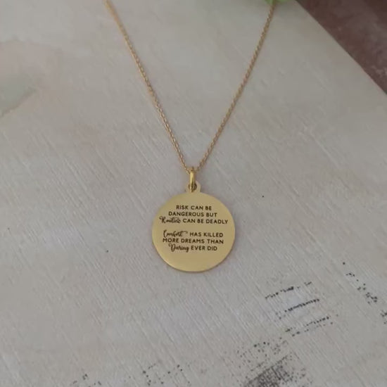 Risk Quote Necklace, 16K Gold Plated, Encouraging Motivational Gift, inspirational jewelry, Self Care Gift, No Risk No Magic,