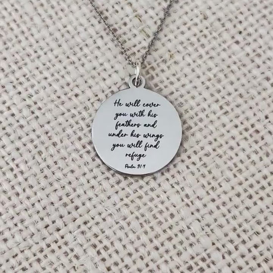 Psalm 91 Engraved Stainless Steel Necklace: Christian Scripture Jewelry Mothers Day Gifts