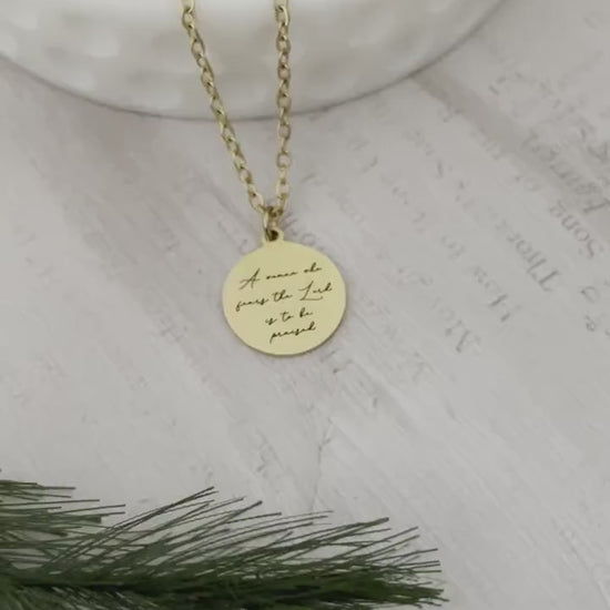 Proverbs 31 Gold Disc Necklace, A Woman who fears The Lord is to be praised, Christian Jewelry Gifts, Bible Verse Necklace, Proverbs Woman