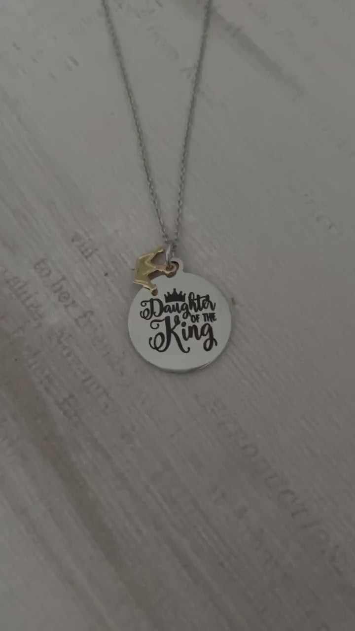 Daughter of The King Bible Verse Silver Necklace, Christian Jewelry Gifts, Scripture Quote Necklace, Gift for Daughter, Crown Charm Pendant